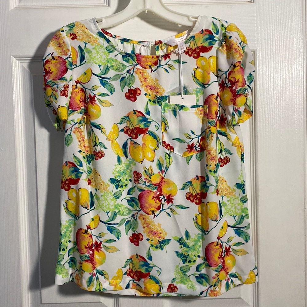 Lauren Conrad White Fruit Vine Top, Size XS NWT